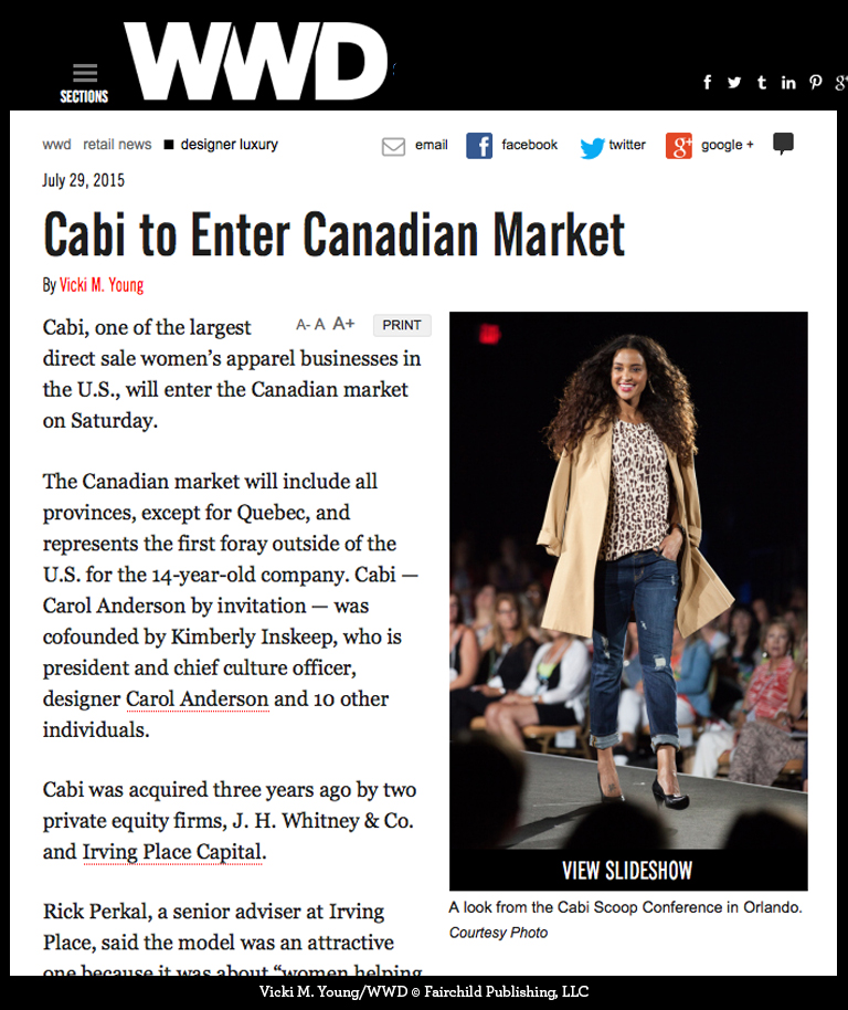 Cabi to Enter Canadian Market