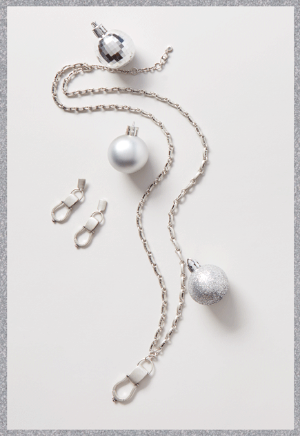 Animated image featuring the Stirrup Necklace in Antique Silver and Stirrup Earrings in Antique Silver.