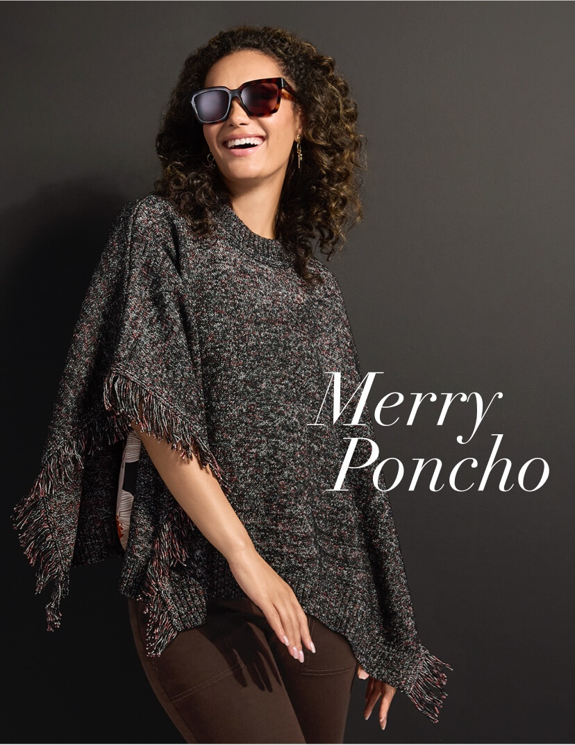 Merry Poncho in Toasted Almond, Compass Pant in Chocolate