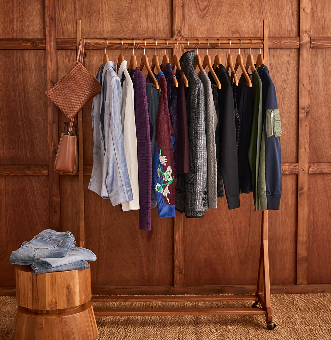 New clothing from cabi's Fall 2025 Collection displayed on a coat rack