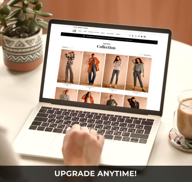 A laptop showing the new Fall 2025 Collection website - Upgrade Anytime!