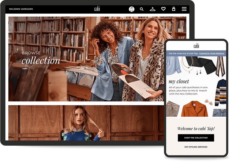 Tablet and mobile phone showing cabi Tap shopping experience